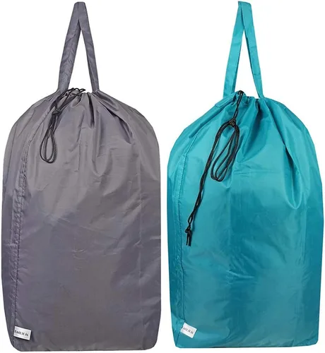 Vista 9 de Bolsa de lavandería de viaje lavable con asas y cordón (paquete de 2), resistente lo suficientemente grande como para contener 3 cargas