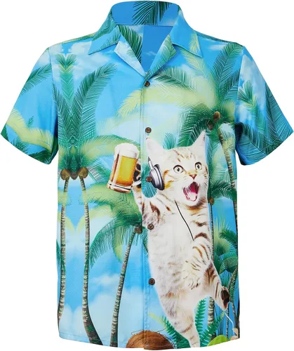Vista 131 de Camisa hawaiana para hombre, con estampado floral, cómoda, con botones, casual, manga corta, ropa de playa para hombre
