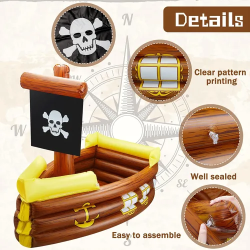 Vista 3 de Cunhill Enfriador hinchable de barco pirata de Halloween, enfriador hinchable para decoración de fiesta de cumpleaños Gasparilla, suministros