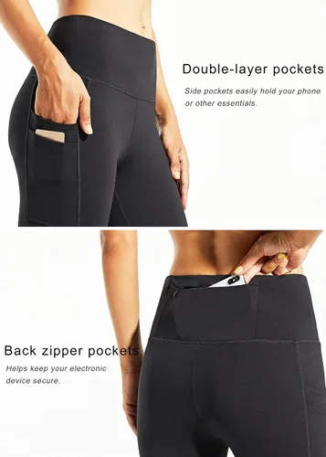 Vista 3 de Libin Leggings con forro polar para mujer, resistentes al agua, cálidos, para correr, con aislamiento térmico y bolsillos