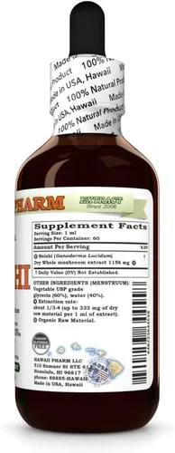 Vista 2 de Hawaii Pharm Reishi Extracto sin alcohol, glicerita para apoyo inmunológico, promueve la vitalidad, mejora la memoria y la función cognitiva, apoyo