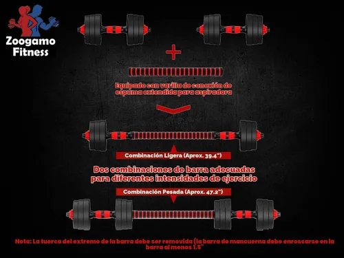 Vista 3 de Juego de mancuernas ajustables de 44 libras, mancuernas de peso libre con barra de conexión utilizada como barra, para hombres y mujeres, gimnasio