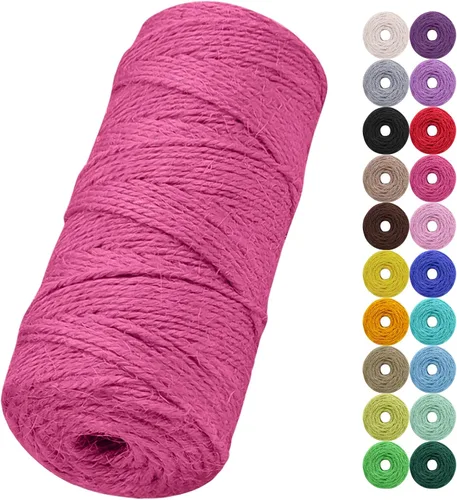 Vista 22 de Cuerda de yute natural de 0.079 pulgadas y 328 pies para manualidades, cuerda de yute de colores de 3 capas para envoltura de regalos, jardinería