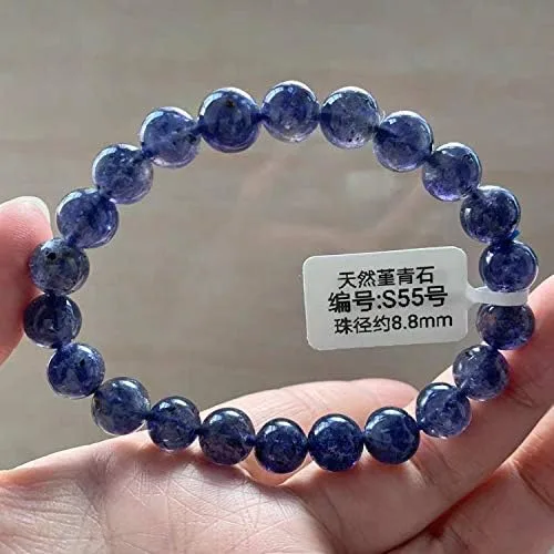 Vista 3 de 0.315in Natural Iolita Cordierita Piedra preciosa Cristal Claro Redonda Perlas Mujeres Hombres Pulsera AAAA