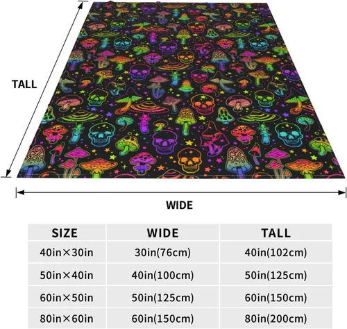 Vista 3 de Manta de calavera de hongo, forro polar, suave, ligera, acogedora, cálida, para niños y adultos, para cama, sofá, campamento, 80 x 60 pulgadas