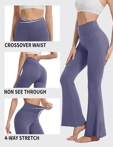Vista 24 de ZOOSIXX Pantalones de yoga acampanados para mujer, leggings cruzados suaves con corte de bota
