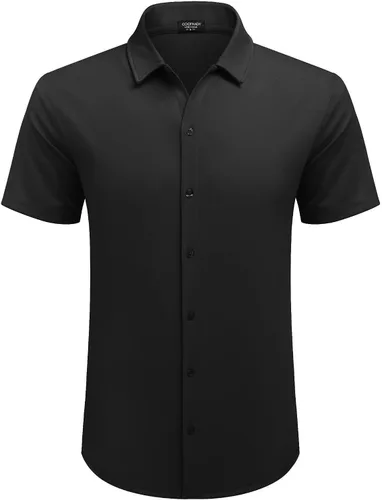 Vista 3 de COOFANDY Camisa casual con botones para hombre, manga corta, sin arrugas, camisa de verano