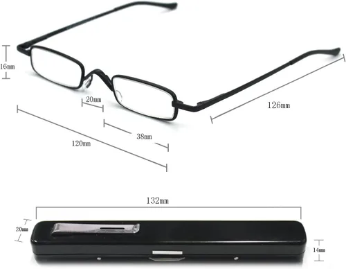 Vista 5 de Mini gafas de lectura de metal súper ligeras con estuche compacto, negro, plomizo