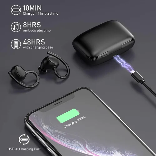 Vista 6 de Auriculares inalámbricos, auriculares Bluetooth 5.1, auriculares deportivos inalámbricos Bluetooth en la oreja, auriculares con cancelación de ruido