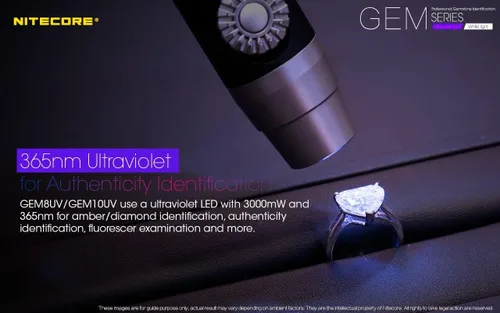 Vista 2 de NITECORE GEM10UV - Linterna de identificación de gemas con LED ultravioleta, color negro