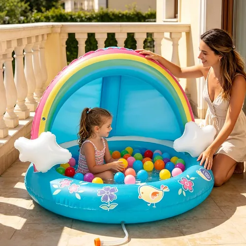 Vista 9 de Hiwena - Piscina para bebés con chorro y toldo de arco iris, 40 pulgadas, para niños de 1 a 3 años
