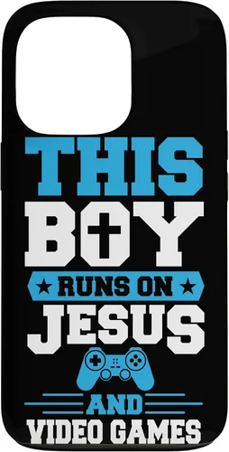Vista 10 de This Boy Runs On Jesus and Video Games Christian Gamer Case for iPhone 17
