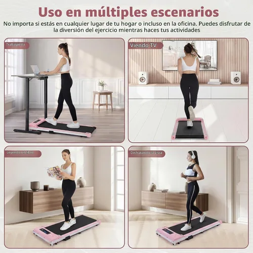 Vista 7 de Funmily - Caminadora portátil 3 en 1 con control remoto, pantalla LED, capacidad de 300 libras, no requiere montaje Rosa
