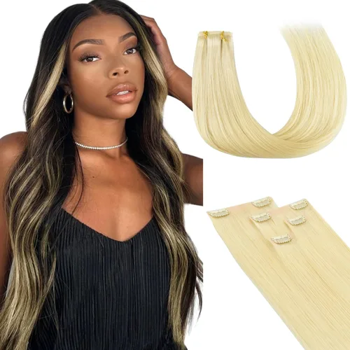 Vista 37 de Lashey Extensiones de cabello humano con clip, sin costuras, #1, color negro azabache, extensiones de cabello humano real, extensiones de cabello