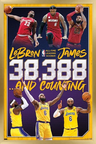 Vista 15 de NBA League - Póster de pared de LeBron James All-Time Scoring Leader, 22.4 pulgadas de largo x 14.7 pulgadas de ancho, versión enmarcada de madera