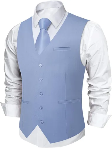 Vista 29 de DiBanGu Chaleco de traje para hombre Vestido formal de negocios Light Khaki