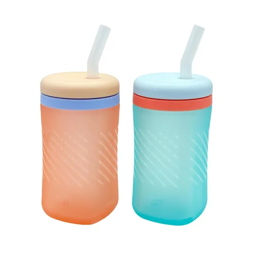 Vista 12 de The First Years Squeeze & Sip - Vasos con pajita para niños pequeños, taza de transición exprimible con popote de silicona, suministros