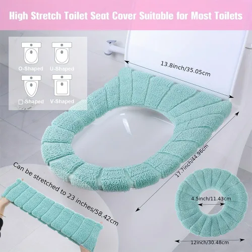 Vista 4 de Fundas de asiento de inodoro suaves y gruesas, elásticas, lavables, 3 unidades (azul, verde y gris) (gris, gris)