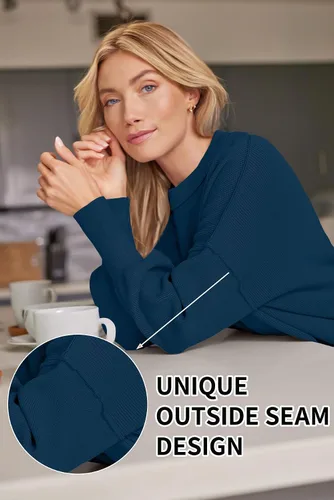 Vista 152 de Lillusory - Suéter extragrande con mangas de murciélago y cuello redondo para mujer, prenda moderna de otoño de tejido de punto sin botones