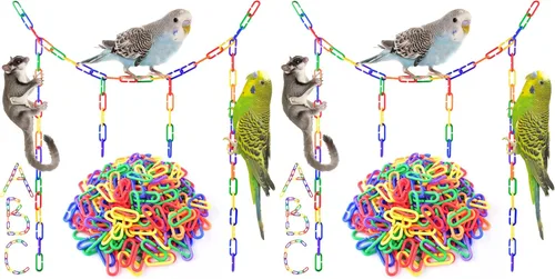 Vista 8 de Bissap Enlaces de cadena de plástico, pájaros, 250 piezas, colores mixtos, arcoíris, bricolaje, clips en C, cadenas, ganchos, jaula de escalada