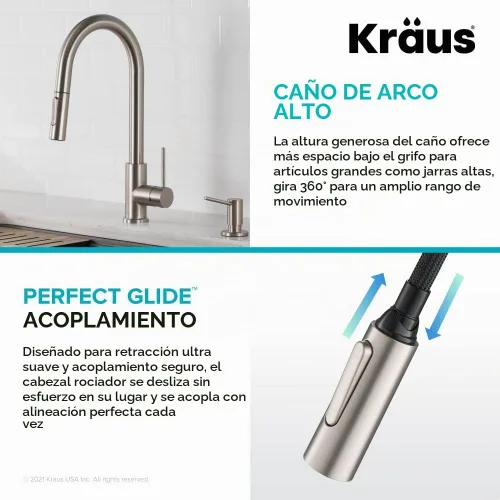 Vista 8 de Kraus Oletto - Grifo de cocina contemporáneo con un solo mango extraíble en cromado, KPF-3104CH Cromo