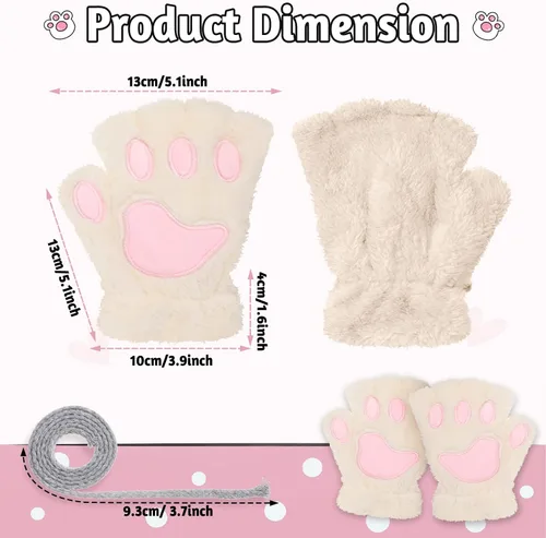 Vista 2 de SATINIOR 4 pares de guantes de pata de gato, guantes sin dedos, guantes de media pata de dedo, guantes de felpa de invierno para niños y adultos