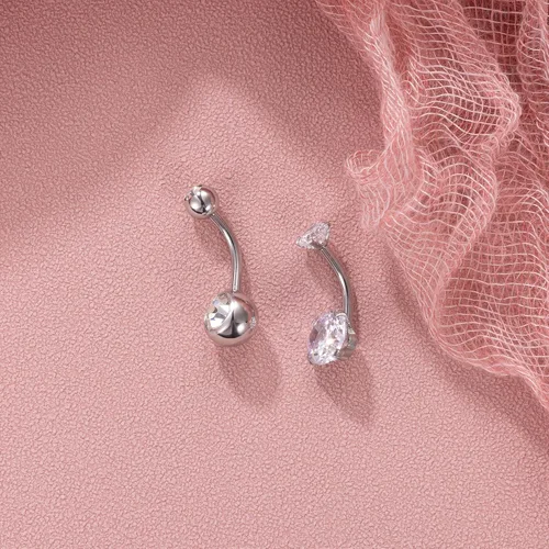 Vista 2 de 2 anillos de ombligo de acero quirúrgico de 14G para mujeres y niñas, anillo redondo de ombligo de circonita cúbica, anillos largos para el ombligo
