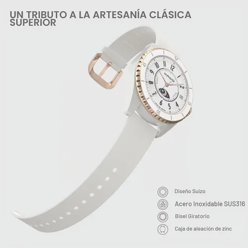 Vista 3 de KAVVO Oyster - Mini reloj inteligente Bluetooth de 1.1 pulgadas para mujer, pantalla AMOLED siempre encendida, bisel giratorio, rastreador de blanco
