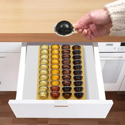 Vista 2 de MinBoo Bandeja de bambú para guardar cápsulas de café, organizador de cajón con capacidad para 40 cápsulas, compatible con cápsulas de café