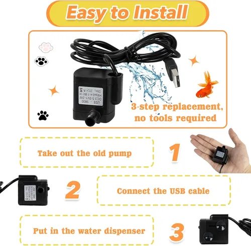 Vista 5 de Reemplazo de la bomba de fuente de agua, mini bomba sumergible negra de 3.5-9 V, USB-5800 para fuentes de mascotas, peceras, manualidades y plantas