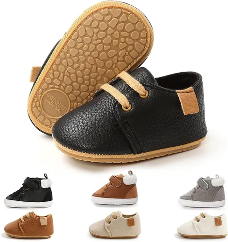 Vista 8 de QWZban Zapatos de bebé para niños y niñas, zapatillas de deporte con suela de goma antideslizante, para cuna de bebé, zapatos de vestir