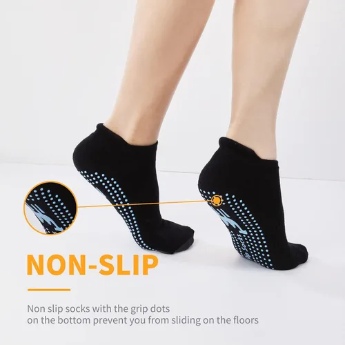 Vista 7 de 4 pares de calcetines antideslizantes para pilates, yoga, barre ballet, danza, calcetines antideslizantes para mujeres y hombres