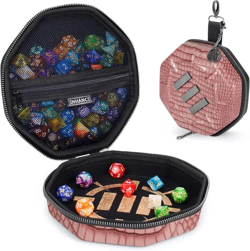 Vista 18 de ENHANCE Bandeja y estuche para dados DND – Soporte para dados DND para hasta 150 dados D&D con exterior duro resistente e interior suave protector.