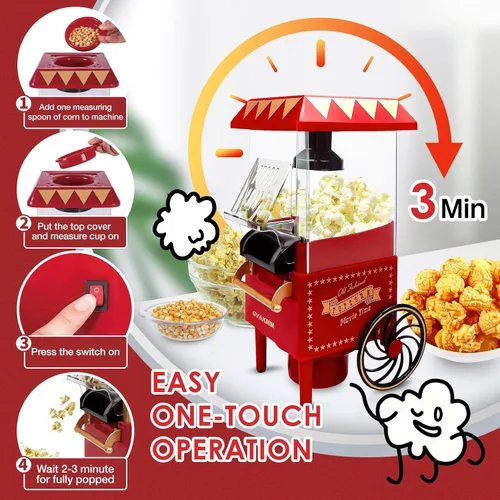 Vista 4 de Máquina de palomitas de maíz, kit de máquina de palomitas de maíz de aire caliente, caja de regalo, máquina portátil para hacer palomitas de maíz