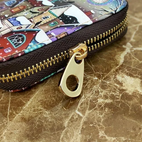 Vista 5 de Funda de cuero con cremallera para tarjetas de crédito RFID para mujeres y niñas