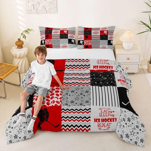 Vista 21 de Erosebridal Softball Comforter Set Patchwork Buffalo Plaid Twin Bedding Sets for Girls Kids Teens Child Galaxy Stars Ball Game Baseball Comforter