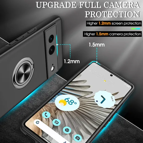 Vista 3 de para Pixel 7 Funda con protector de pantalla HD, a prueba de golpes para Google Pixel 7 Funda de teléfono con soporte magnético de anillo de 360°