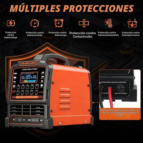 Vista 7 de Cargador de batería de coche de 12 V/24 V, 10 modos, mantenedor automático de batería