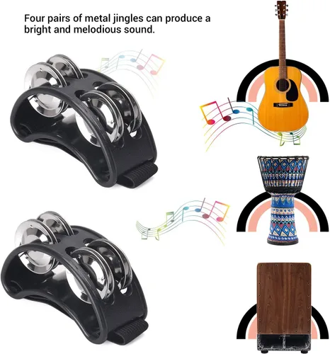 Vista 3 de Facmogu 2 piezas de percusión de pandereta de pie, pedal de percusión para instrumentos musicales con cascabeles de acero para tocar batería