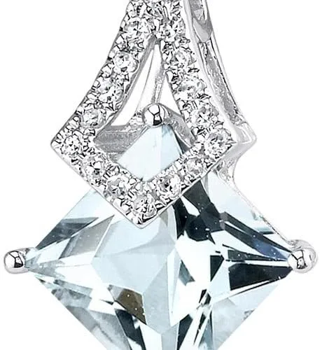 Vista 2 de Peora Colgante de aguamarina y diamantes para mujer, oro blanco de 14 quilates, piedra natal de piedras preciosas auténticas, 1.45 quilates, corte