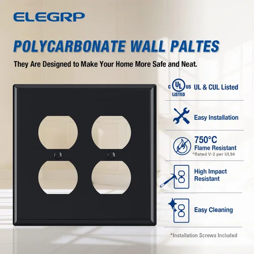 Vista 2 de ELEGRP Placas de pared para receptáculo dúplex de 2 segmentos, tamaño mediano, 4.88 pulgadas de alto x 4.94 pulgadas de largo, cubierta frontal
