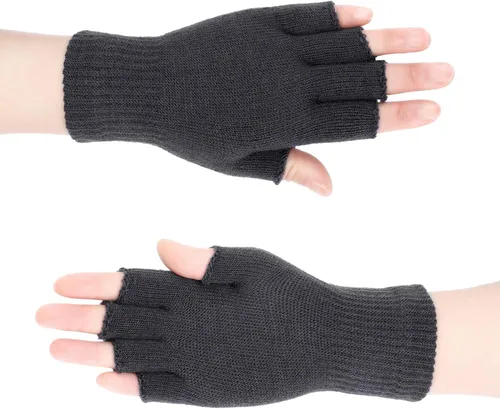 Vista 3 de SATINIOR 4 pares de guantes de invierno de medio dedo, guantes de punto sin dedos, guantes elásticos cálidos para hombres y mujeres