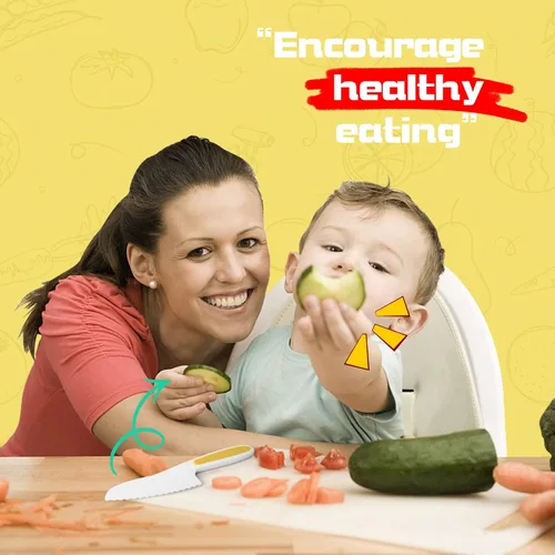 Vista 5 de Suhctuptx Cuchillos de cocina para niños, juego de cuchillos de nailon para niños pequeños con cortador ondulado, cuchillo seguro para niños