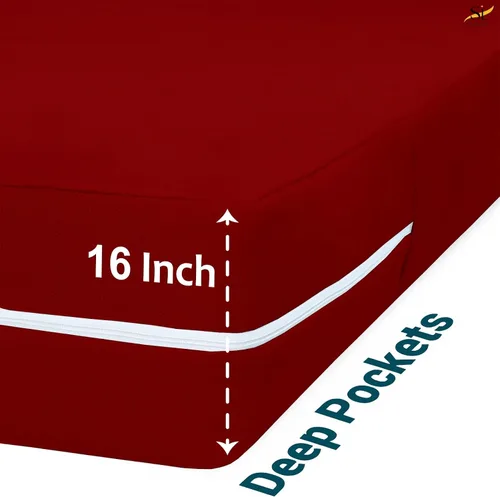Vista 3 de Protector de colchón tamaño individual, funda 100% impermeable con cremallera, 15 pulgadas de profundidad, funda de colchón de seis caras para cama