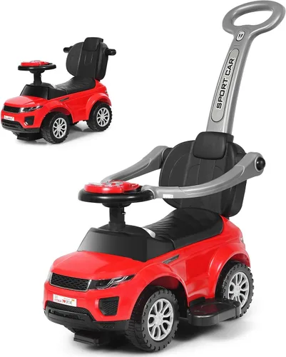 Vista 10 de Costzon 3 en 1 Coche de Paseo y Empuje, Carriola Deslizante con Bocina, Música, Luz, Almacenamiento Bajo el Asiento, Mango Parental, Barreras