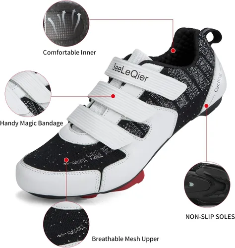 Vista 2 de SeeLeQier Mens Cycling Shoes Women Compatible with Peloton Bike Shoes Indoor Clip in Peleton Road Bike Bicycle Riding Racing Biking Shoes with Delta