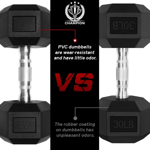 Vista 5 de RitFit Juego de mancuernas hexagonales revestidas de PVC de 5 a 650 libras con estante opcional para gimnasio en casa, peso de mano con mango