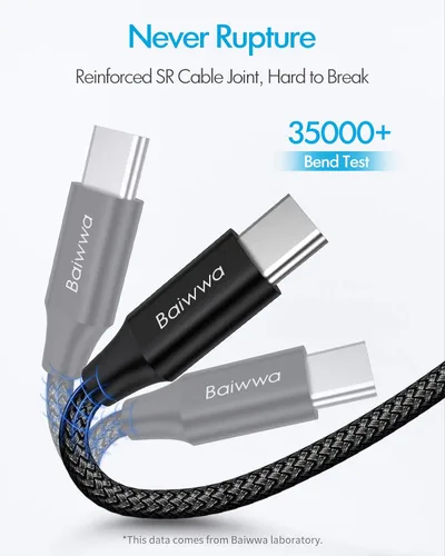 Vista 5 de Baiwwa Cable USB C Extralargo de 30 pies, Cable de Carga USB A a Tipo C (No Datos) Nylon Trenzado Premium para iPhone 16 15 Series Samsung Galaxy