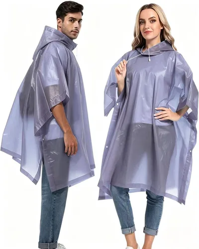 Vista 13 de Ponchos de lluvia reutilizables con capucha con cordón para adultos, abrigo de lluvia grueso impermeable, 2 paquetes Blanco 2 piezas (White (2-Pack))