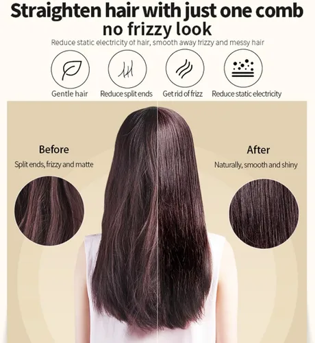 Vista 3 de Cepillo alisador de pelo, peine alisador de cabello, cepillo alisador de cabello, calentamiento rápido, cepillo alisador de 3 velocidades, alisador